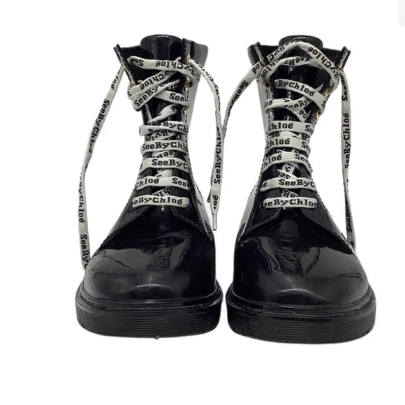 SOLD Chloe Rain Boots Combat Black Boots Size 38.5 Sold Out or $300+online - Picture 4 of 13